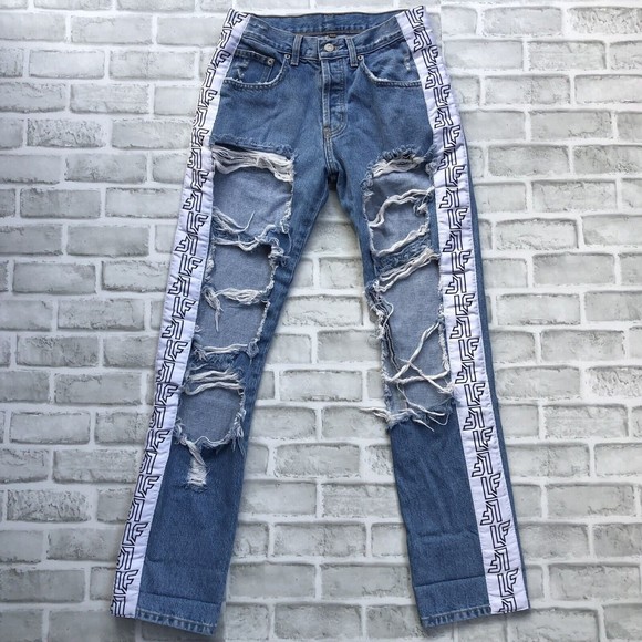 LF The Brand Starter Jeans Ripped Xtreme Distressed Destroyed Button Fly Size 25 - Picture 2 of 14